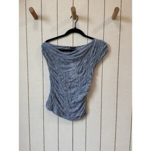 Zara Asymmetric Gathered Lace Top Sheer Small New Periwinkle Blue